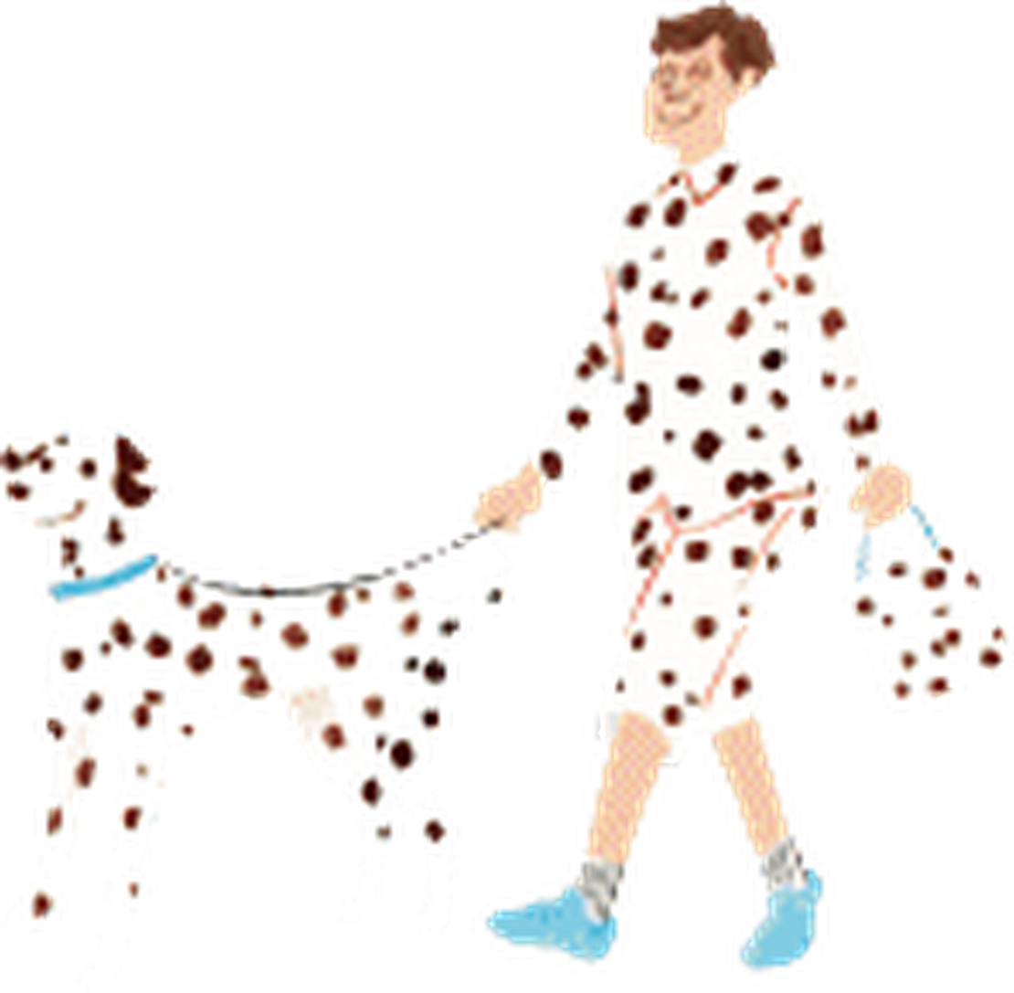 犬とお散歩する女性のイラスト