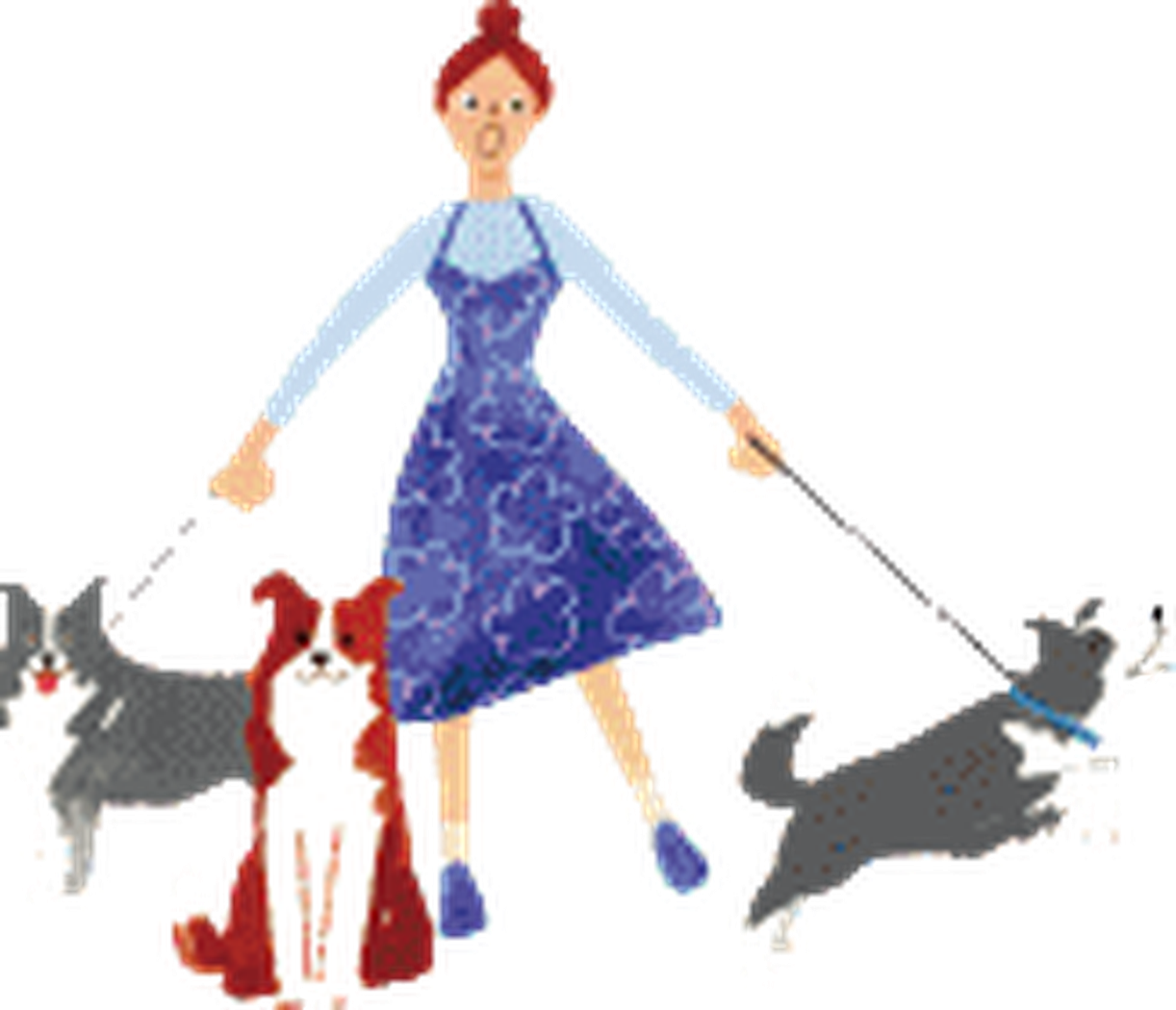 犬とお散歩する女性のイラスト