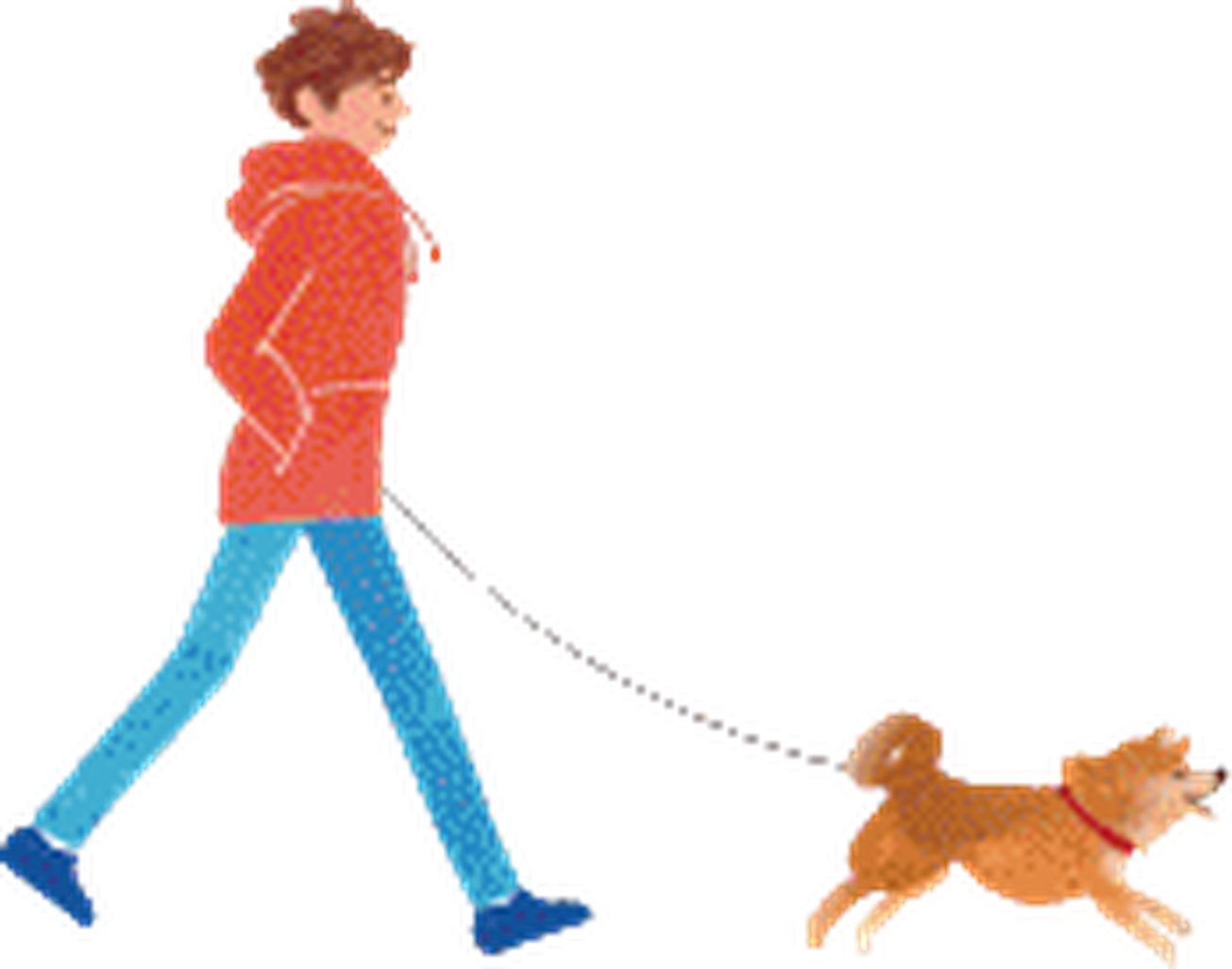犬とお散歩する女性のイラスト
